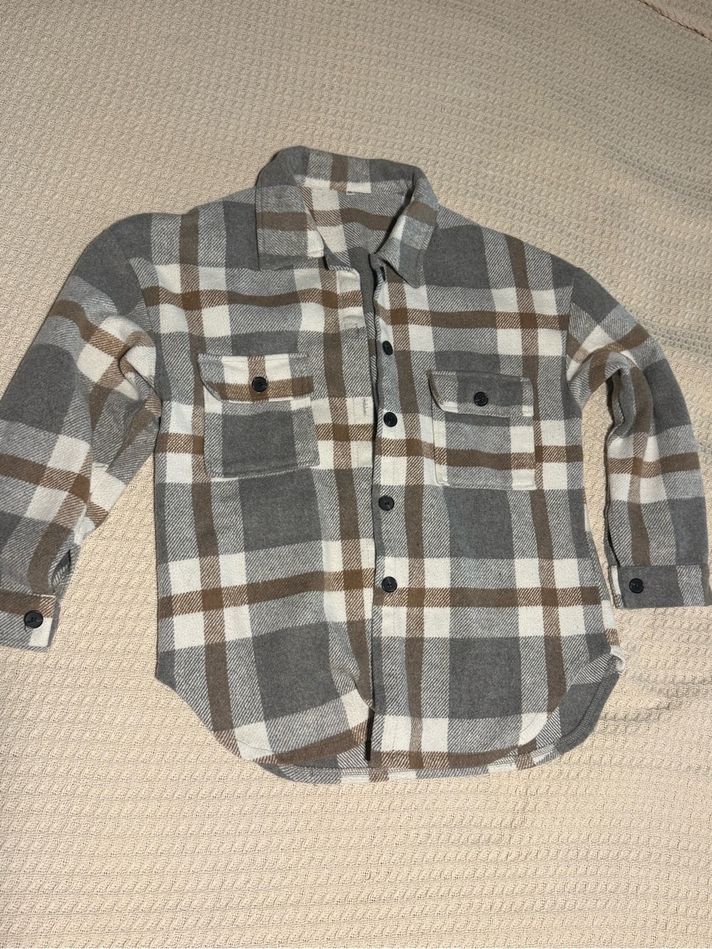 Plaid Shacket Jacket in Gray & Brown - Picture 2 of 5